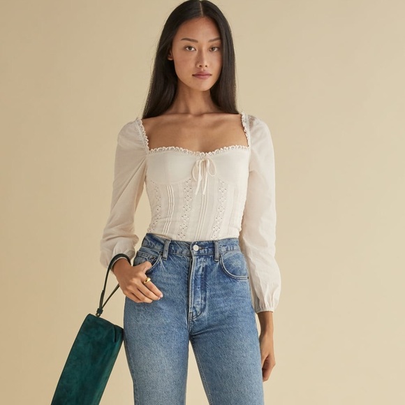 Reformation Tops - Reformation Smocking Puff Sleeve Isadora Top Size 12 Colour Cream Organic Cotton